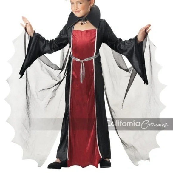 California Costume Vampire Girl Halloween Costume Red & Black Velvet Dress 8-10 - Picture 12 of 13